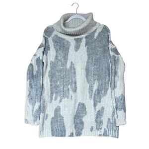 Anthropologie Sz S Animal Print Chunky Turtleneck Sweater Cozycore Winter Knit